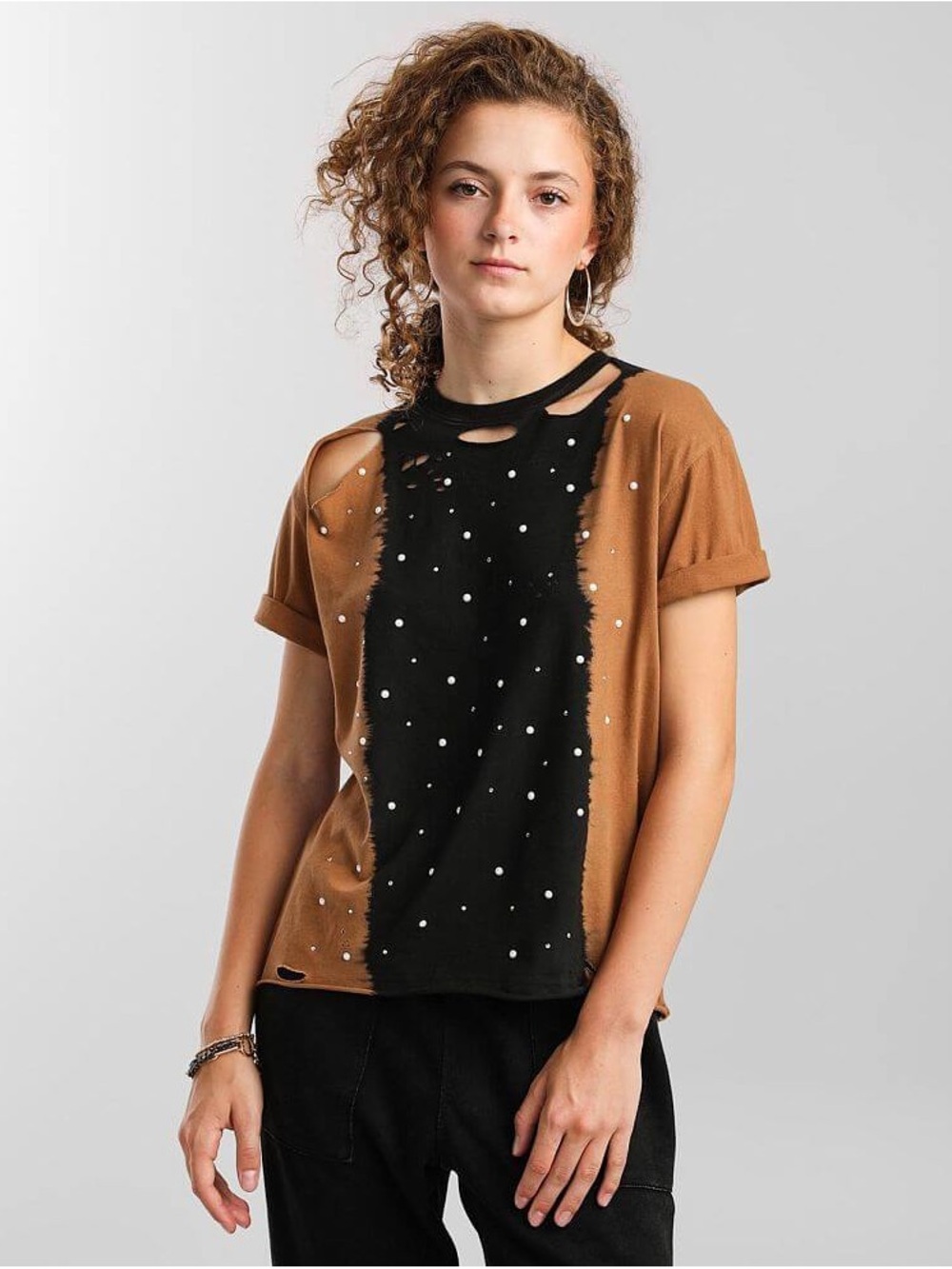 Gilded Intent Embellished Glitz Scavenger Wash T-Shirt Women’s Size XS Buckle